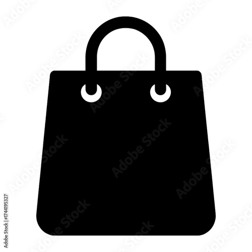 Minimalistic icon of a shopping bag with handles on white background