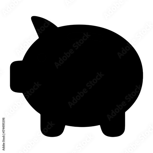 Black silhouette of piggy bank on white background