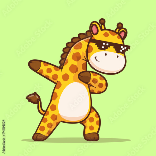 Cute Giraffe Dabbing With Swag Glasses Cartoon 