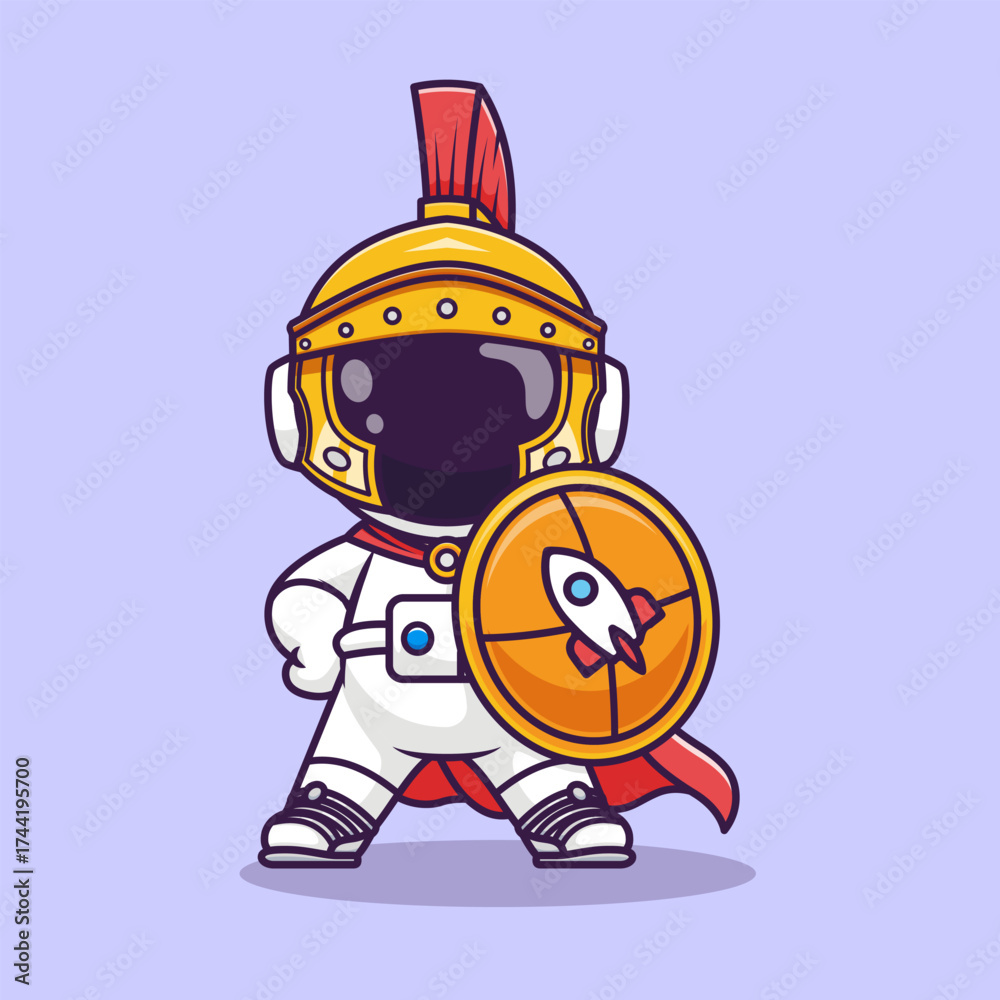 Fototapeta premium Cute Astronaut Knight With Shield Cartoon