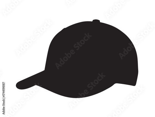 Fitted Cap Cap white and black in silhoette white background.