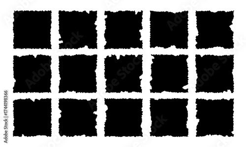 Set of jagged square with rough edge shape. Torn paper grunge frame collage. Rip cut banner border design. Vector flat illustration