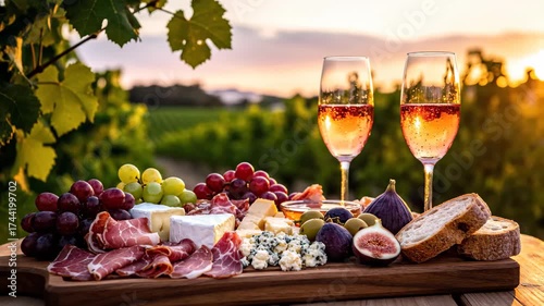 Vineyard Sunset Feast - Wine, Cheese, and Charcuterie Delights.