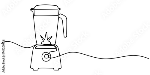 Continuous line drawing of electric blender. Single line illustration of blender home appliance. Kitchen tool concept. Editable outline. 