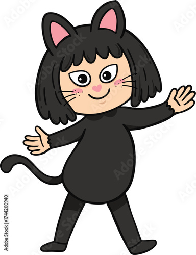 illustration halloween child wearing  costume hand drawn outline concept