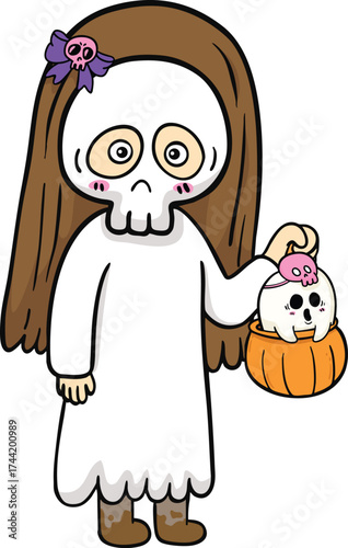 illustration halloween child wearing  costume hand drawn outline concept