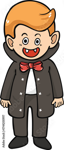 illustration halloween child wearing  costume hand drawn outline concept