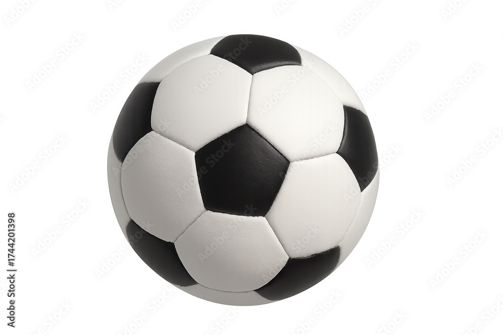 Fototapeta premium Soccer ball detail, black and white classic football, ready for playing game competition, transparent background