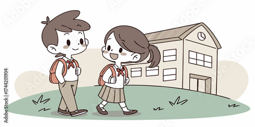 Cheerful students heading to school, ready to learn and grow together in a supportive environment