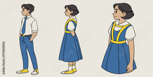 Students in school uniforms with youthful energy showcasing diverse perspectives and school spirit art