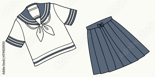Stylish school uniform design featuring a sailor top and pleated skirt, perfect for fashion concepts