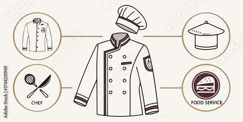 Professional culinary uniform apparel showcases chef, food service and restaurant attire options