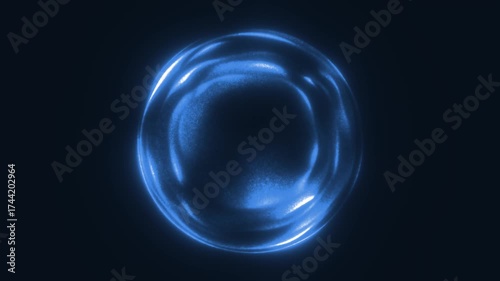 Futuristic glowing blue sphere with radiant particle energy, abstract cosmic orb floating in darkness