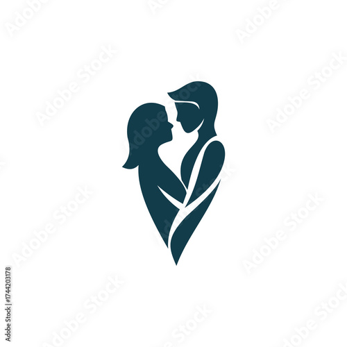 vector silhouette icon of a couple hugging