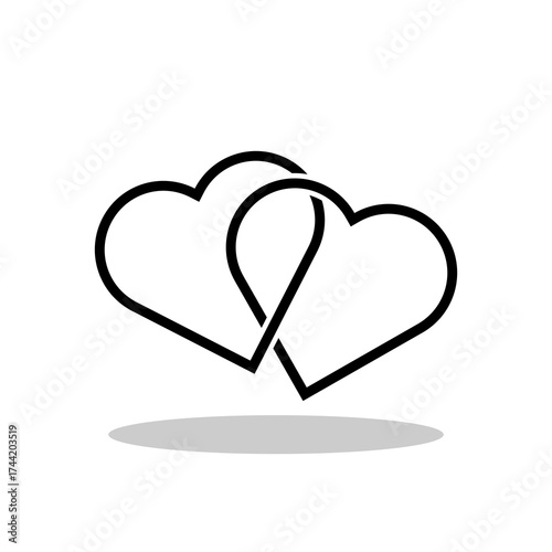 Two hearts linked icon with shadow