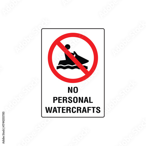 No Personal Watercraft Prohibitive Symbol Sign Vector Illustration for Water Sport and Vessel Restriction.