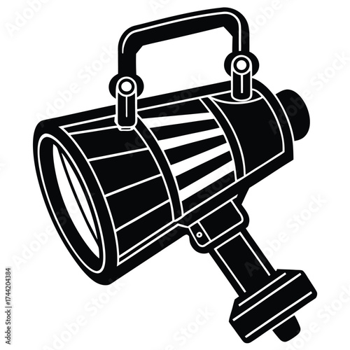 Black and White Silhouette of a Stage Spotlight with Handle and Base stage light theater lighting