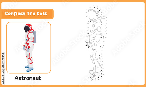 Connect The Dots Astronaut Hand Practice. Vector Illustration