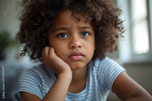 Wallpaper Mural Thoughtful Child with Curly Hair Indoors Torontodigital.ca