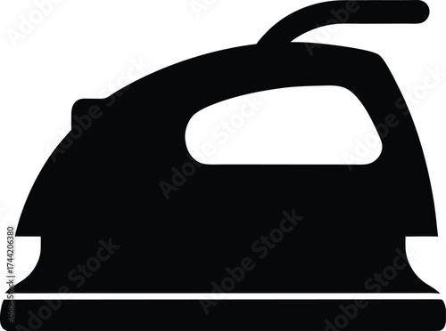 Black silhouette of an iron on a transparent background