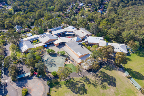Drone aerial photograph of the Winmalee High School complex in the town of Winmalee in the Blue Mountains in NSW, Australia.