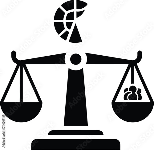 Symbolic representation of justice and equality with a scale balancing abstract concepts and human figures