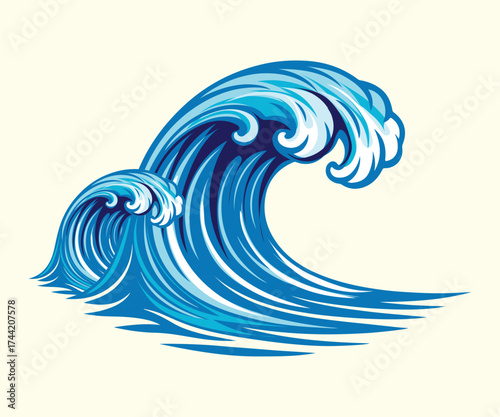 Blue sea water wave hand drawing illustration design