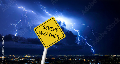 Digital sign on the highway stating that Use Be Cautioned in Severe Weather.	
