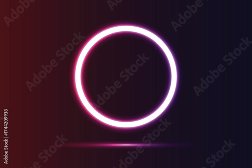 Glowing pink circle with light reflection on dark background ring neon