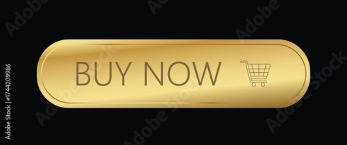 Elegant Golden 3D Buy Now Button with Shiny Metallic Finish for Modern E-Commerce and UI Design