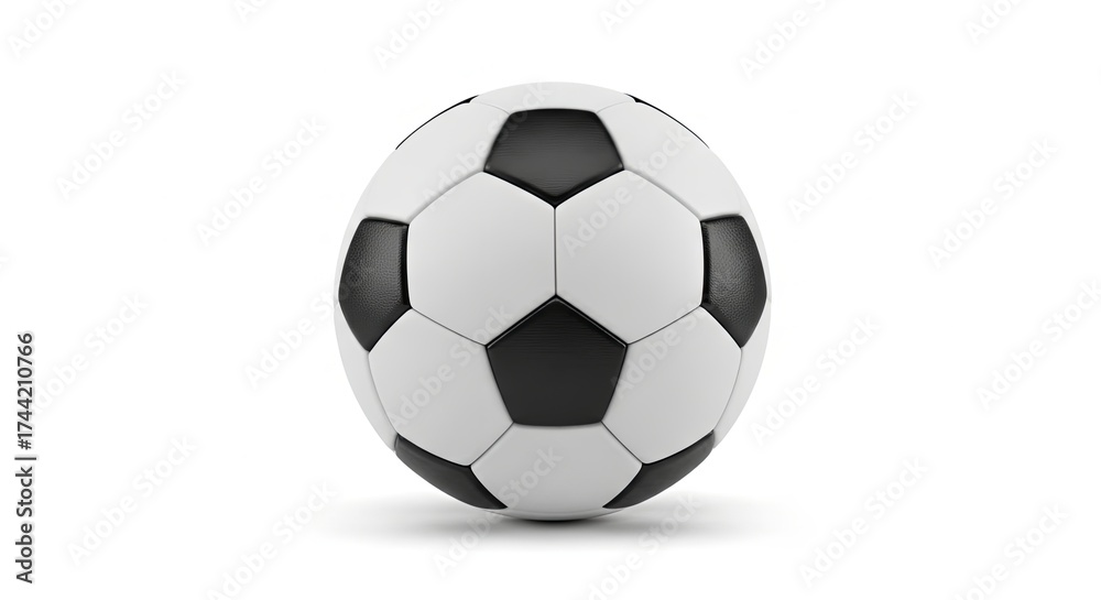 Fototapeta premium Iconic black and white soccer ball, a universal symbol of team sports, athletic achievement, and competitive play, expertly isolated on a pure white backdrop, ready for action