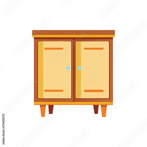 Minimal wooden cabinet vector illustration, modern furniture design with drawers and handles, isolated on clean white background, perfect for home interior, office, and furniture catalog use
