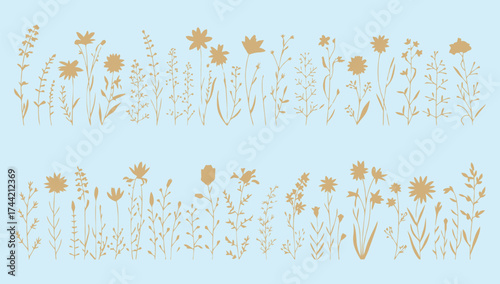 Floral background with grass, a seamless pattern illustration of spring nature and green leaves