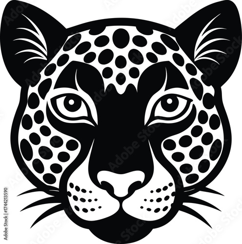 This bold vector illustration shows a striking black leopard head silhouette, capturing the essence of the wild feline predator