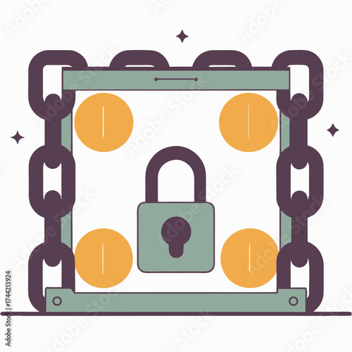 Digital Blockchain Symbol With Security Padlock and Chains