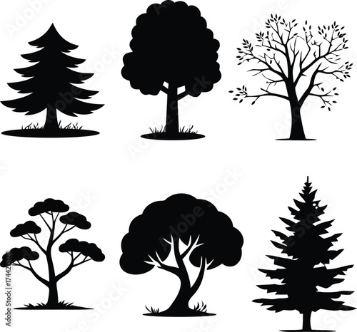 Tree Silhouette Vector Bundle with 6 Unique Nature Designs