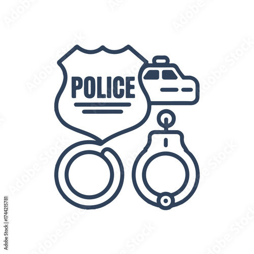 Classic Police Badge or Shield Set Vector Illustration