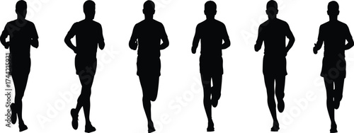 Silhouette vector illustration of human running cycle in multiple stages of motion, athletic training concept, black design icons artwork for sports