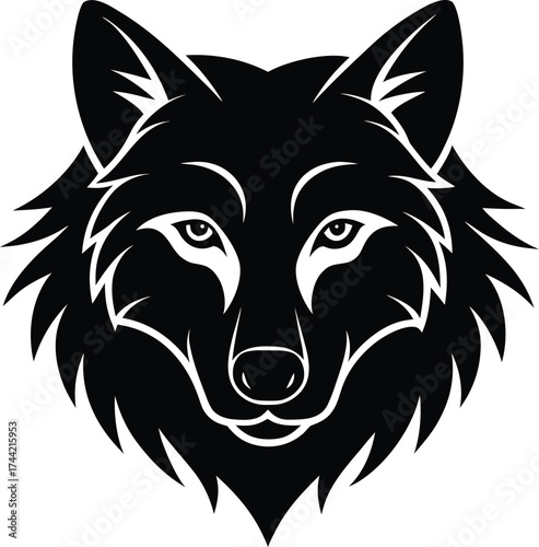 Tribal black and white vector illustration of wolf and lion animal heads for tattoo or mascot