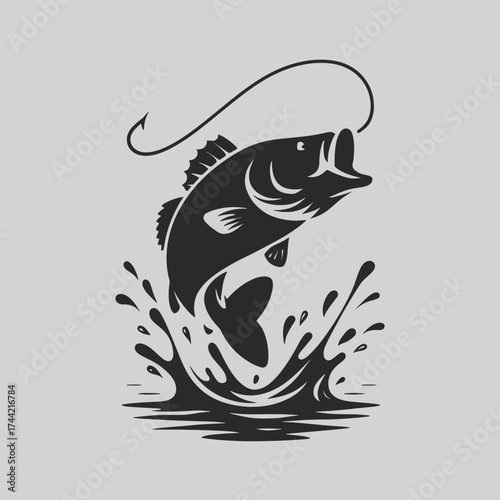Large mouth Bass Classic Fishing Scene Vector