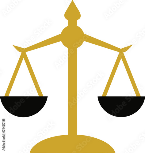 Black silhouette of a scale or justice with brown stand