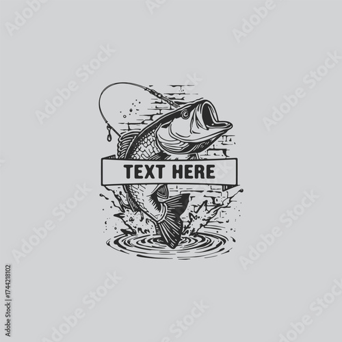 Large mouth Bass Fish Jump Logo Concept