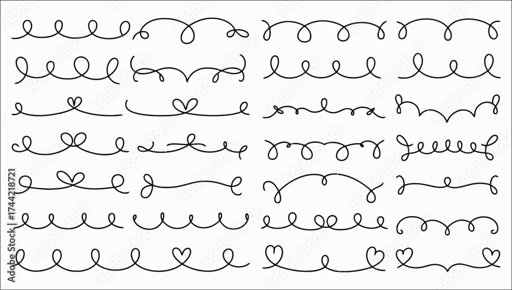 Obraz premium set of elegant calligraphic design elements with floral swirls and decorative borders