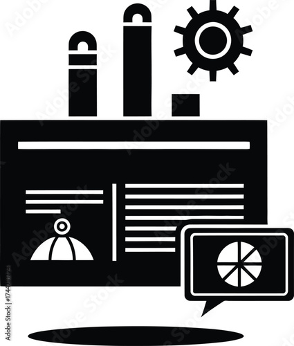 Business adaptation concept with gear and pie chart icons representing change and growth