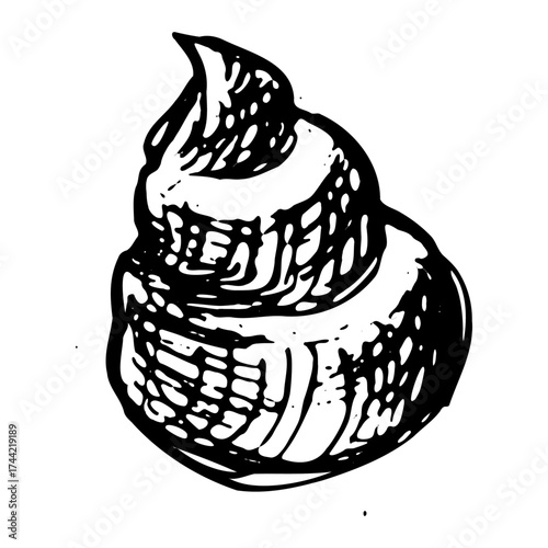 Vector hand drawn whipped cream outline isolated on transparent background. Vintage ink pen engraving illustration of cream, outline vector sketch. Etching of swirl graphic clip art.