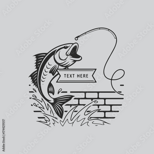 Large mouth Bass Hooked Fish Splash Artwork