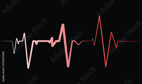 Dynamic cardiogram pulse line in vibrant red and pink against stark black background symbolizing life and energy