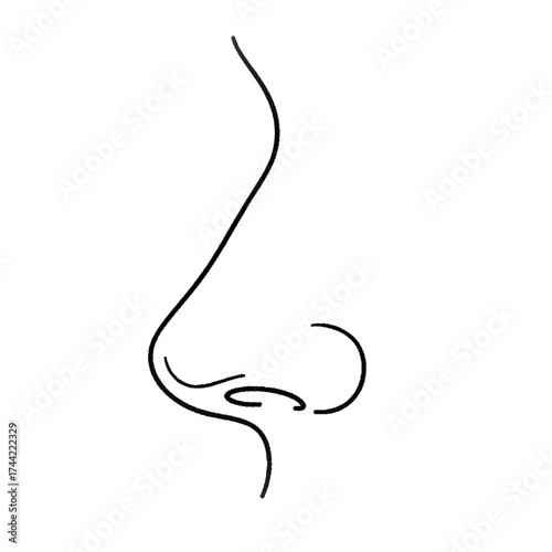 Hand drawn minimalist vector icon of a nose with scent waves