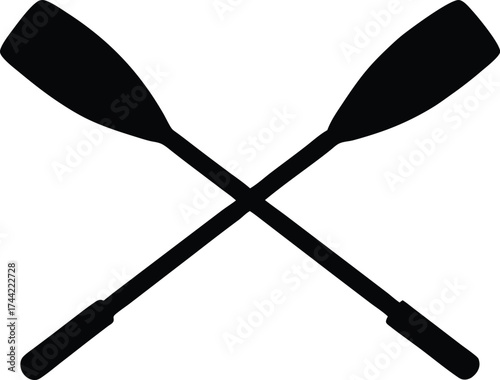 crossed canoe paddle silhouette vector, oar tool illustration