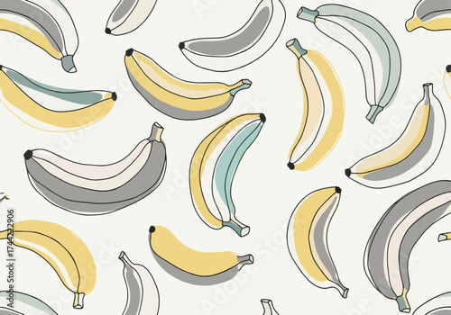 Banana seamless pattern. Print with bananas slices yellow tropical fruit, abstract backdrop for fabric textile design